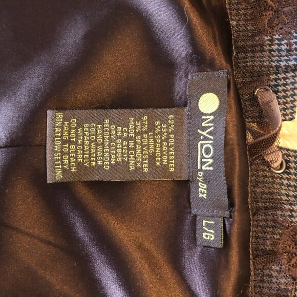 NY&Co Lace-Up Corset Top Embroidered Brown Plaid Bustier Size L - Picture 9 of 10